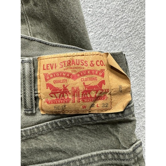 Levis 501 Jeans Mens 42x32 Green Button Fly White Oak Cone Denim Straight Fit - Picture 6 of 13